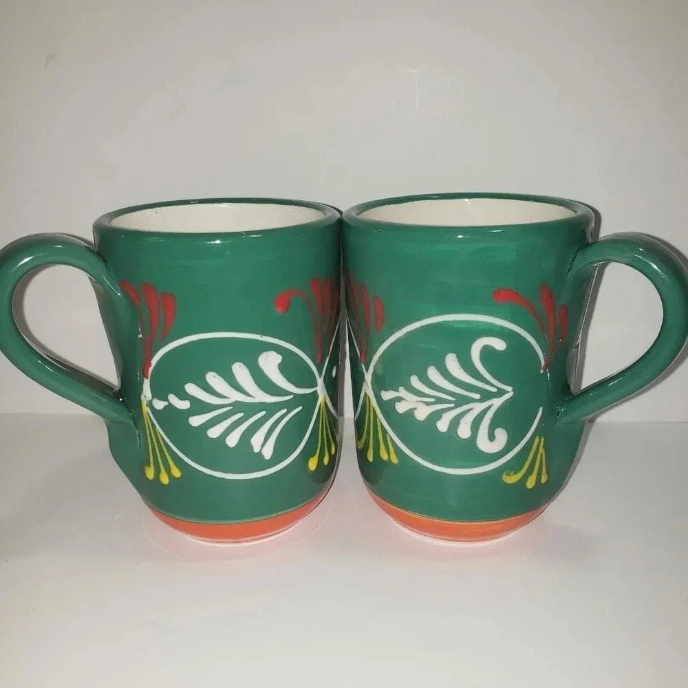 Ceramica El Titi Hand Painted Glazed Ceramic Mugs Spain Green/orange